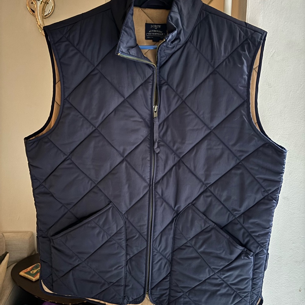 J. Crew Quilted Navy Diamond-Pattern Vest